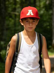 1pc Kids Letter Flat Brim Baseball Cap, Adjustable Hip-Hop Style Sun Hat, Unisex For Boys And Girls, 9-15 Years Old, Suitable For Outdoor Sports And Daily Wear - Red - View 10