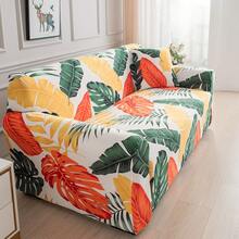 1pc Tropical Plant Pattern Printed Sofa Cover, Dustproof And Stain-Resistant, Elastic One-Piece Full Coverage Sofa Protector, Living Room Home Decor, 1/2/3/4 Seater Sofa Decoration, All Season Use, Machine Washable, Pillowcase Not Included - Burnt Orange - View 6