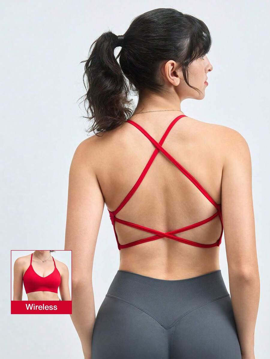 Loungeista 1 chiếc áo ngực thể thao nữ dệt kim gân không đường may gợi cảm, không gọng, dây chéo lưng hở cho mùa hè