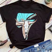 Lightning Cow Skull Shirt, Western Graphic Tee, Bull Skull Shirt, Country Music Shirt, Rodeo Queen Shirt, Western Shirt Wo - Negro - Ver 1