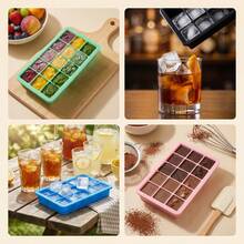 1pc Large Square Ice Cube Mold, Soft Silicone Material, Very Practical Ice Tray, Ice Maker, Summer Kitchen Essential, 15-Cavity Silicone Ice Tray, Cold-Resistant And Durable, Can Be Used As Ice Mold, Pudding Mold, Suitable For Home, Bar And Other Places, Easy To Use. - Blue - View 4