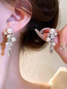 1 Pair Of High-End Design Exquisite Faux Pearl Earrings With Super ...