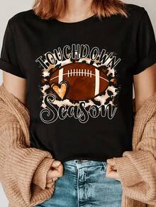 Camiseta unisex para mamás de fútbol americano con diseño retro de touchdown - Negro - Ver 2
