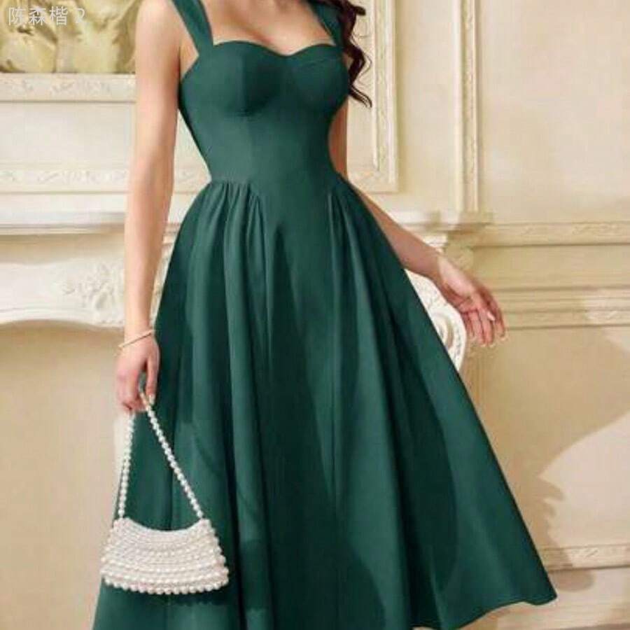 xuehuamaoyi02 Vestido elegante vintage para mujer con bolsillos, vestido de té casual amarillo para fiestas, festivales y vacaciones, vestido blanco de verano para mujer, vestido de fiesta con corsé, vestido formal para mujer, vestido de cumpleaños, vestido de invitada de boda, vestido de primavera para Pascua - Verde Oscuro - Ver 1