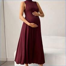 HENG
 MaterniWear Vestido de maternidad de unicolor, cuello alto, holgado, informal, sin mangas para vacaciones - Rojo - Ver 4
