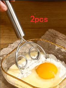 1/2pcs Stainless Steel Handheld Dough Mixer With Ergonomic Handle - Dough Scraper, Dual-Hole Quick Mixing Tool, Suitable For Cooking, Mixing And Beating Eggs, Kitchen Gadgets And Baking Tools, Suitable For Restaurants, Food Trucks - Multicolor - View 14