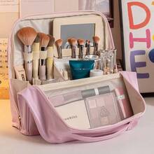 Large Capacity Vertical PU Makeup Bag, Portable Cosmetic Storage Organizer With Wide Opening, Travel Toiletry Pouch - Multicolor - View 14