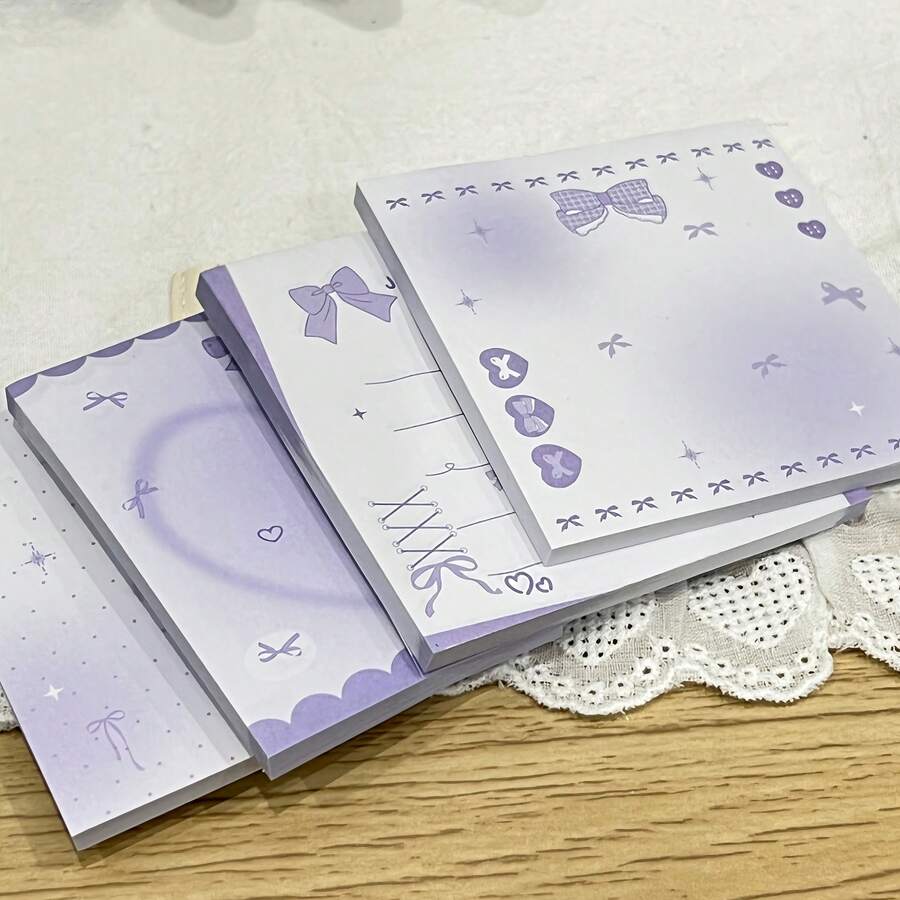 1 Set 2pcs Purple Bow Series Sticky Notes, Healing Milk Foam Style Highly Attractive Ins Style Scrapbook Material, Student Classroom Notes Assignment Message Memo Marker Stationery - one-size - View 1