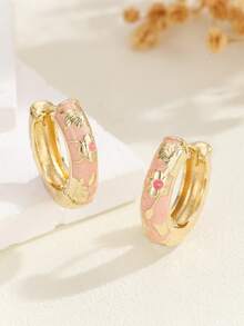 1 Pair Fashionable New Gold-Plated Copper Flower Pattern Enamel Filigree Jewelry Earrings For Women And Girls - Pink - View 3