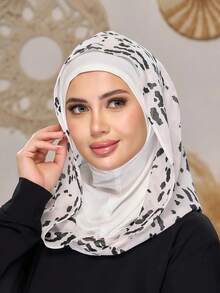 1 pezzo Passamontagna da donna a pois e stampa mucca in chiffon, tutto in uno, foulard per la testa e scaldacollo, hijab elastico, cappello turbante traspirante, comodo, elasticizzato, con ampia tesa, assorbente il sudore, antiscivolo, multifunzionale, fascia sportiva per la testa, fodera per cappuccio, sciarpa alla moda minimalista, cappuccio e foulard in chiffon coordinato, 2 in 1, facile da indossare, istantaneamente elegante per uscire - Bianco - Visualizzare 4