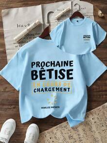 Tween Mädchen - Lustiges Text-Muster T-Shirt, weicher und bequemer Stoff, geeignet für Outdoor-Sport für Mädchen, Alltag-Outfit, Streetstyle, Campus-Stil, modisches vielseitiges Casual-Top für Mädchen im Frühling/Sommer - Babyblau - Übersicht 3
