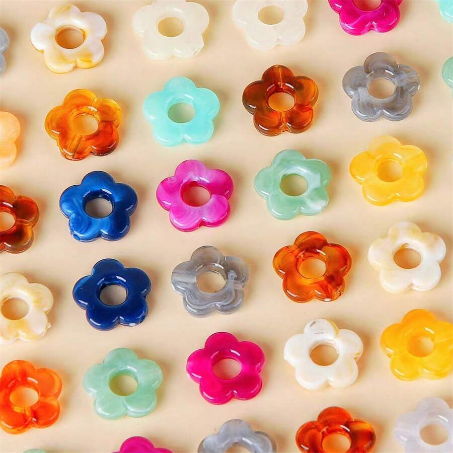 200pcs/50pcs Acrylic Beads, Flower Shaped, With Different Gradient Designs, Perfect For Making DIY Earrings And Other Jewelry Crafts. - Mixed Colors - View 1