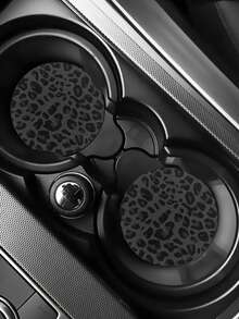 2pcs Black Leopard Print Car Cup Coasters - Non-Slip Design, 7cm Diameter. Made Of Natural Rubber Material, Washable. Each Weighs Only 10g, Perfect Accent For Your Car Interior. Not Only Suitable For Daily Use By Car Owners, But Also An Excellent Gift For Car Enthusiasts. - A - View 9