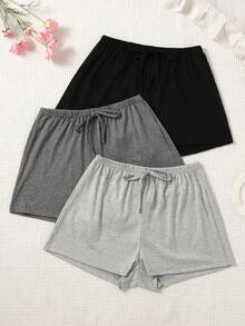 Spring/Summer New Minimalist Blank Shorts 3pcs/Set, Solid Color Minimalist Comfortable Home Sleep Shorts 3pcs/Set, Casual Daily Versatile Shorts - Multicolor - View 1