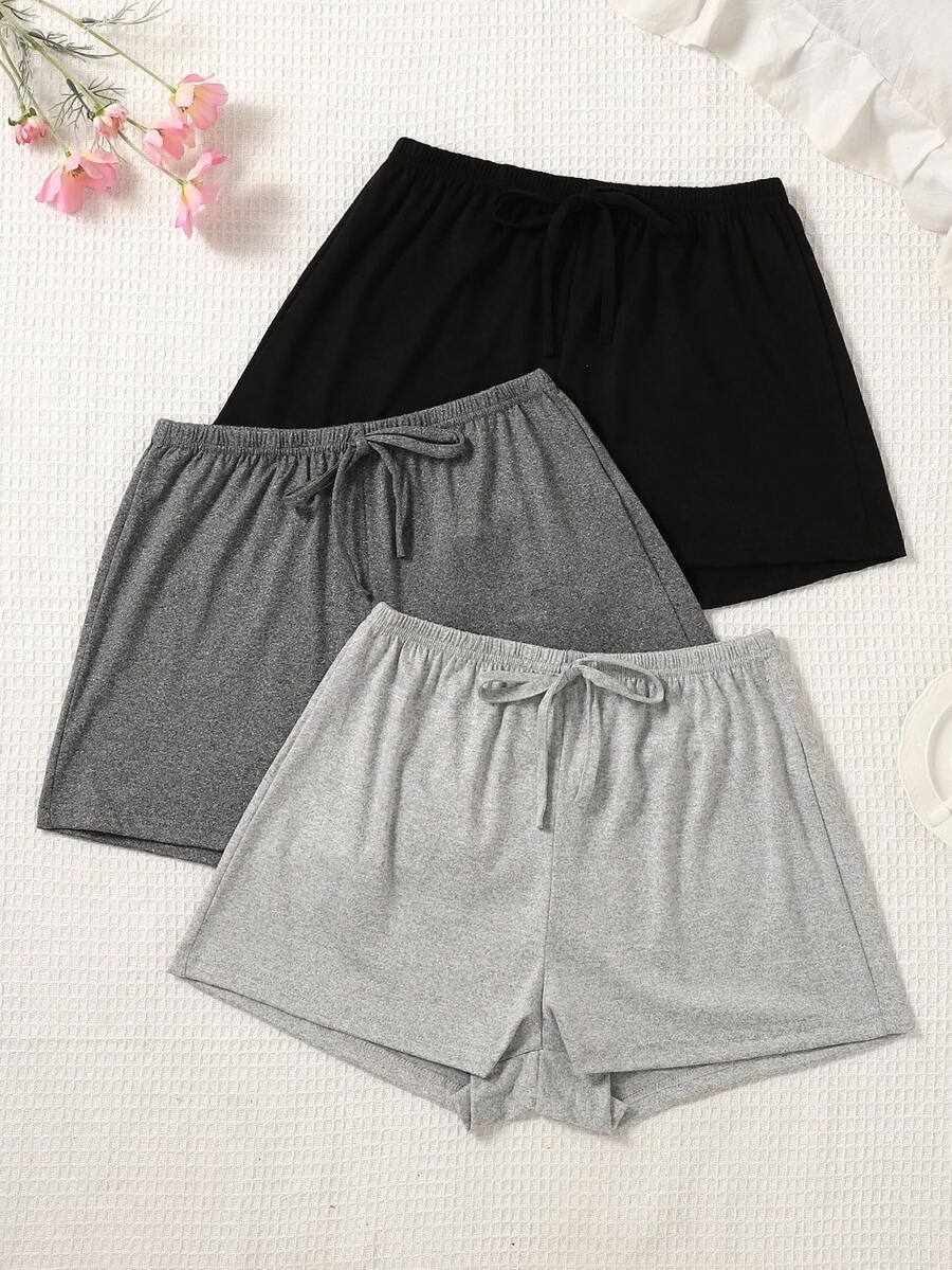 Spring/Summer New Minimalist Blank Shorts 3pcs/Set, Solid Color Minimalist Comfortable Home Sleep Shorts 3pcs/Set, Casual Daily Versatile Shorts - Multicolor - View 1