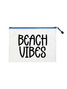 Bolsa de cosméticos de malla impermeable con estampado BEACH VIBES, bolsa de playa de tela de malla multicolor de moda, tema de playa. Bolsa de maquillaje de malla transparente con cremallera de nylon de gran capacidad, organizador de artículos de tocador de viaje ligero, bolsa de almacenamiento portátil para guardar protector solar, cuidado de la piel, herramientas de belleza, aperitivos, bikinis & artículos esenciales de playa, almacenamiento de primavera & verano - Multicolor - Ver 15