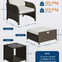 5-tlg. Polyrattan Gartenmöbel Set, Platzsparendes Outdoor Lounge Set mit Glastisch & versteckten Hockern, Wetterfest für Balkon & Terrasse - Beige - Übersicht 5