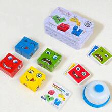 1set Building Blocks Wooden Puzzle Game Smiling Face Desktop Game Emoticon Board Games - 彩色 - 查看 3