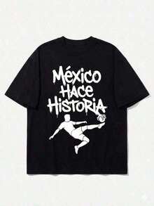 Camiseta de manga corta para hombre, cómoda y transpirable, con temática del Mundial, informal y deportiva.camisetas para hombre playeras de hombre ropa de hombre High Quality,playeras de mu - Negro - Ver 1