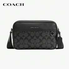COACH Graham 23 Men's Camera Bag, Metal Pendant Canvas Patchwork Small Square Bag, Crossbody Bag, Medium Size Commuter Bag C4149 QBMI5, Luxury - Black - View 1