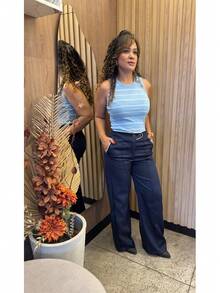 Women's Tailored Wide-Leg Trousers - 藏蓝色 - 查看 5