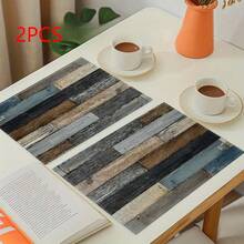 1/2/4/6/8入組印花長方形餐墊，100%聚酯纖維，18"*12"(45*30cm)，復古木紋與條紋圖案，防水防污耐熱，可機洗，適用於居家、餐廳、B&B，四季皆宜 - 彩色 - 查看 17