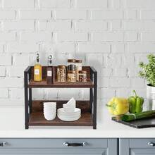 2-Tier Kitchen Countertop Shelf, Small Spice Rack, Kitchen Spice Organizer, 30kg Load Capacity, Countertop Shelf For Kitchen Worktop (30x15.75x26.42cm Brown) - 查看 6