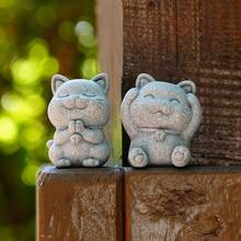 Healing See No Evil/Hear No Evil/Speak No Evil/Praying Lucky Cat Figurine Ornament, /Prayer Room/Office/Tea Table/Outdoor Garden/Moss Planter/Aquarium Fish Tank Decor, Creative Gift - Multicolor - View 4