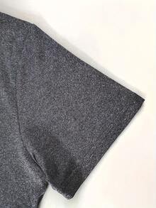 Sports T-Shirt With Letter Print And Loose Fit - 深灰色 - 查看 3