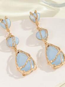 1 par de pendientes geométricos en forma de lágrima, joyería de moda minimalista de lujo de nicho de alta gama y ligera para mujeres - azul - Ver 3