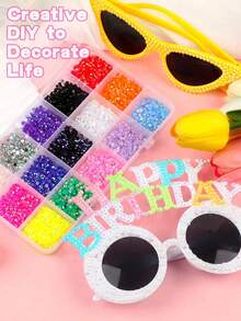 15-Compartment Mixed Color Resin Rhinestone Embellishment Set, Includes Pickup Pen And Tweezers, Suitable For DIY Crafts And Nail Art Decoration - Multicolor - View 7