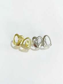 1Pc Double Heart Gold Teeth Hip Hop Versatile Bracelet Halloween Personalized Dental Decoration - Multicolor - View 1