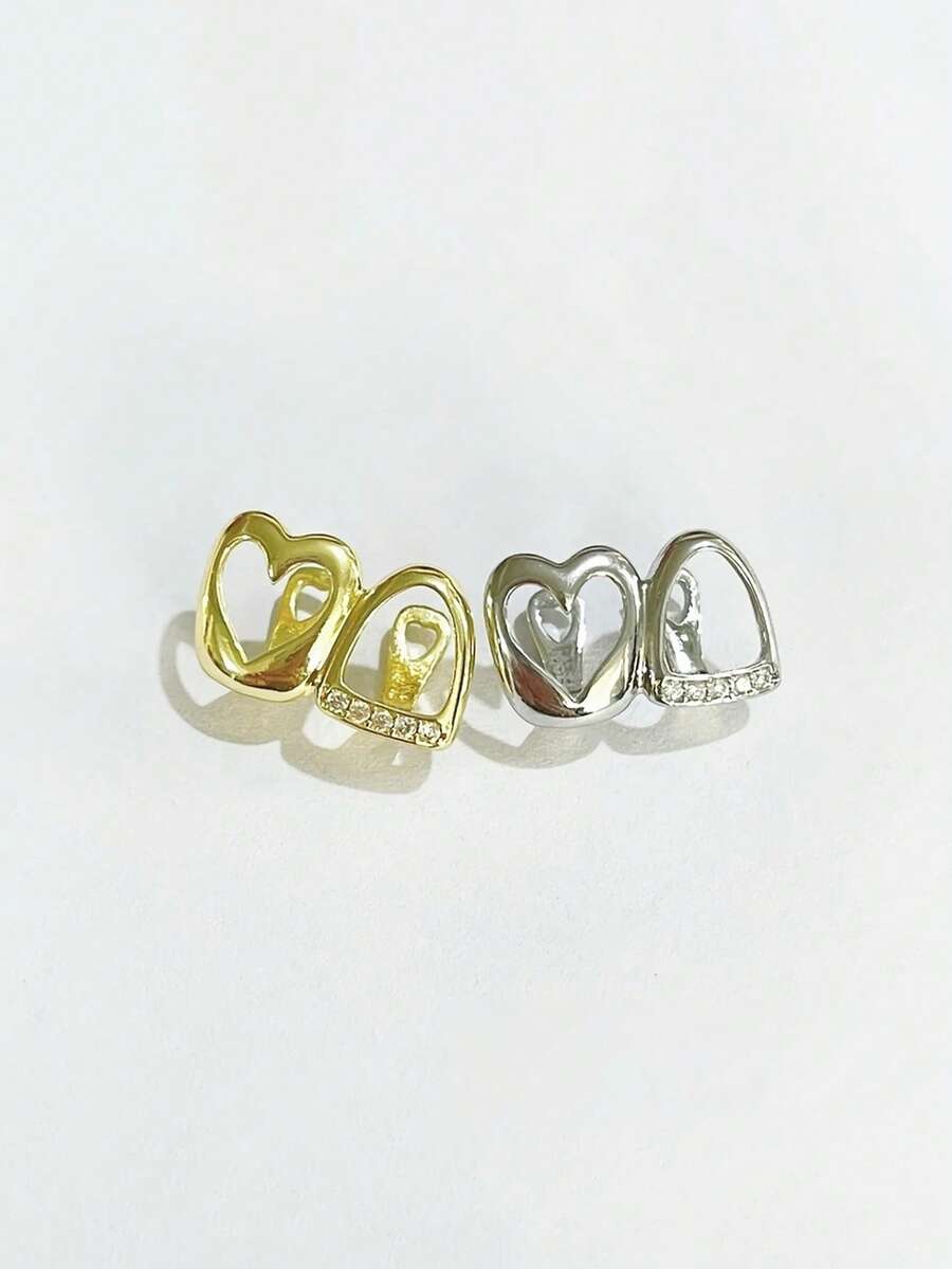 1Pc Double Heart Gold Teeth Hip Hop Versatile Bracelet Halloween Personalized Dental Decoration - Multicolor - View 1