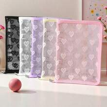 Carpeta con cremallera de encaje de corazón de gran capacidad tamaño A5/A6, bolsa de almacenamiento de pegatinas, juego de cuaderno portátil, carpeta de documentos, álbum de sellos, libro de pegatinas, estuche para lápices, páginas de repuesto transparentes A5, páginas de repuesto transparentes de PP, álbum de fotos, libro de ahorros, bolsa de almacenamiento de documentos - Corazón A5 - Ver 1
