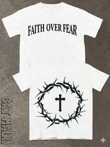 2026 New Men's Short Sleeve Graphic T-Shirt, Jesus Cross Design, Faith, Daily Wear, 100% Cotton, Unisex, Gift Idea For Him Or Her, Religious Clothing, Spiritual Clothing, Design Of - 白色 - 查看 3