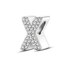 1pc S925 Sterling Silver 26 Letter Bead, Featuring Original 3D Rhinestone Design. This Versatile Letter Spacer Bead Is Suitable For Bracelets And Necklaces. Customize Your Own Initial Jewelry To Showcase Your Unique Style, Perfect For Handmade Crafts Or Daily Wear. - Silver - View 17