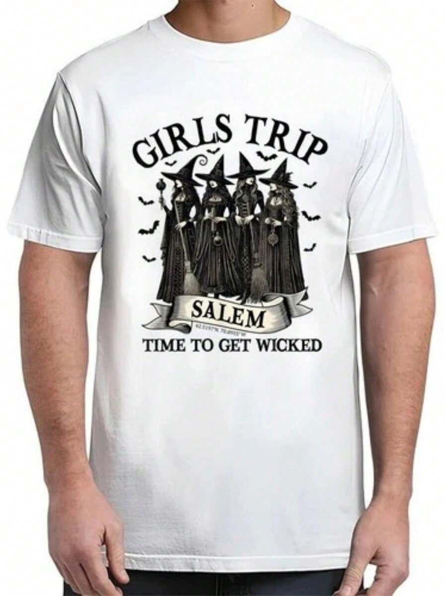 Versatile And Universally Flattering, This Outfit Creates A Delightful Atmosphere. The "Salem Witch Halloween Salem Massachusetts" Women's Adult T-Shirt Looks Fantastic When Worn - 後退 - 查看 1