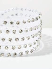 1pc Summer Solid Color Tulle Wide Band Korean Style Women's Headband Simple Fashion Gem Rhinestone Decor Elegant Elegant Versatile Daily Outing Hair Accessory - FG942-white - View 4