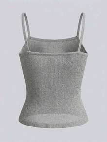 Spring/Summer Women's Vacation Commute Casual Versatile Semi-Sheer Fitted Hollow Out Layering Camisole Knit Top Silver Sweater - Silver - View 8