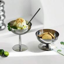 Copa de Helado, Taza de Helado Tazn de Acero Inoxidable para Helados Cuencos Tazas de Yogur con Patas Redondas Tazas Pudn Metal Reutilizable para Postre Sundae Frutas 2Pcs - 2 piezas - Ver 5