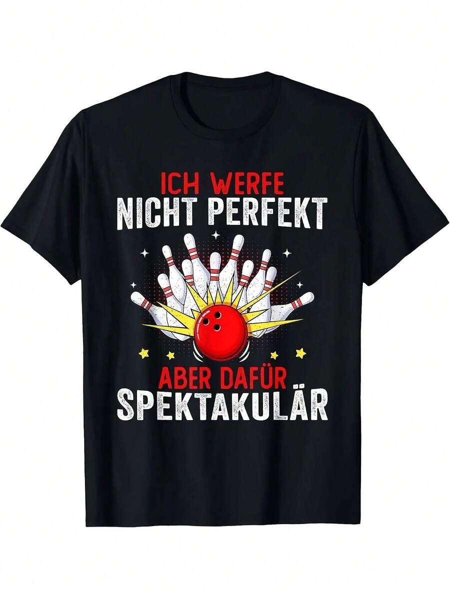 Liquidation Mujer Fun Bowling-Themed T-Shirt For Men And Women, With A Bowling Ball And Shirt Design, In Black - Back - View 1