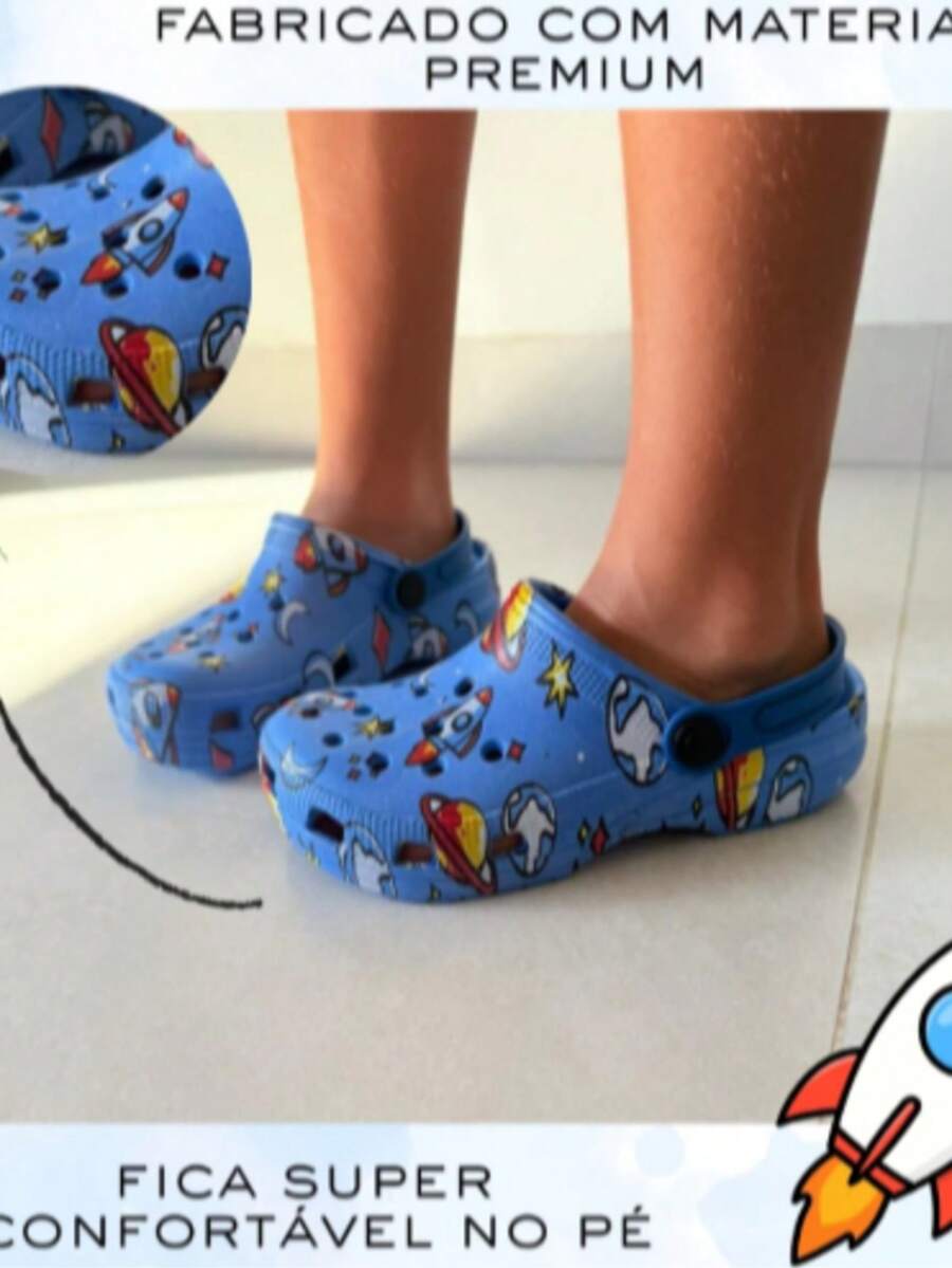 Sandália Infantil Menino Personalizada Lançamento Calce Fácil Chinelo Leve Macio Desenho Dinossauro - Azul - Visão 1