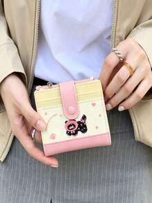 Cute Dog Pattern Compact Wallet, Korean Style Small Portable Multifunctional Card Holder & ID Holder, Holiday Graduation Teacher Appreciation Gift, Purple Girls Purse Mini Wallet - Multicolor - View 7