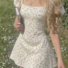 jianchaimaoyi02  MOD Vestido casual de mujer con cuello cuadrado, mangas de pétalo y estampado floral diminuto - Café integral - Ver 8