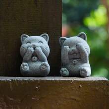 Healing See No Evil/Hear No Evil/Speak No Evil/Praying Lucky Cat Figurine Ornament, /Prayer Room/Office/Tea Table/Outdoor Garden/Moss Planter/Aquarium Fish Tank Decor, Creative Gift - Multicolor - View 3