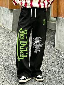 Vons Dutches Street Printed Straight Leg Jeans, Motorcycle Racing, Street Wear, Make The Most Unique Yourself, Men's Pants, Summer New Products, Father's Day Gifts, Suitable For Daily Travel And Outdoor Sports, Hip-Hop, Streetwear, Rock, Y2K - màu đen - Xem 1