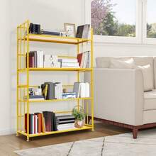 SanBouSi 4 Tier Bookshelf For Home Office, Tall Slim Bookcase With Raised Guardrails, 220LBS Heavy Duty Iron Shelf, Gold Metal Storage Rack For Living Room Study - Gold - View 2