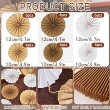 15pcs/30pcs Bohemian Style Hanging Paper Fans, Neutral Rustic Style Paper Fan Garland, White & Brown, Party Decorations For Boho Party, Baby Shower, Birthday, Wedding, Bridal Shower, Classroom Decor - Paper Fan - View 8