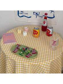 1 pièce/2 pièces Nappe à carreaux jaunes, Couvre-table, Tissu de bureau, Tissu de bureau de dortoir étudiant, Fond de photographie - Jaune citron - Voir 6