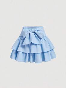 Minifalda de volantes escalonados a la moda con diseño de lazo, apta para todas las estaciones - Cielo azul - Ver 1